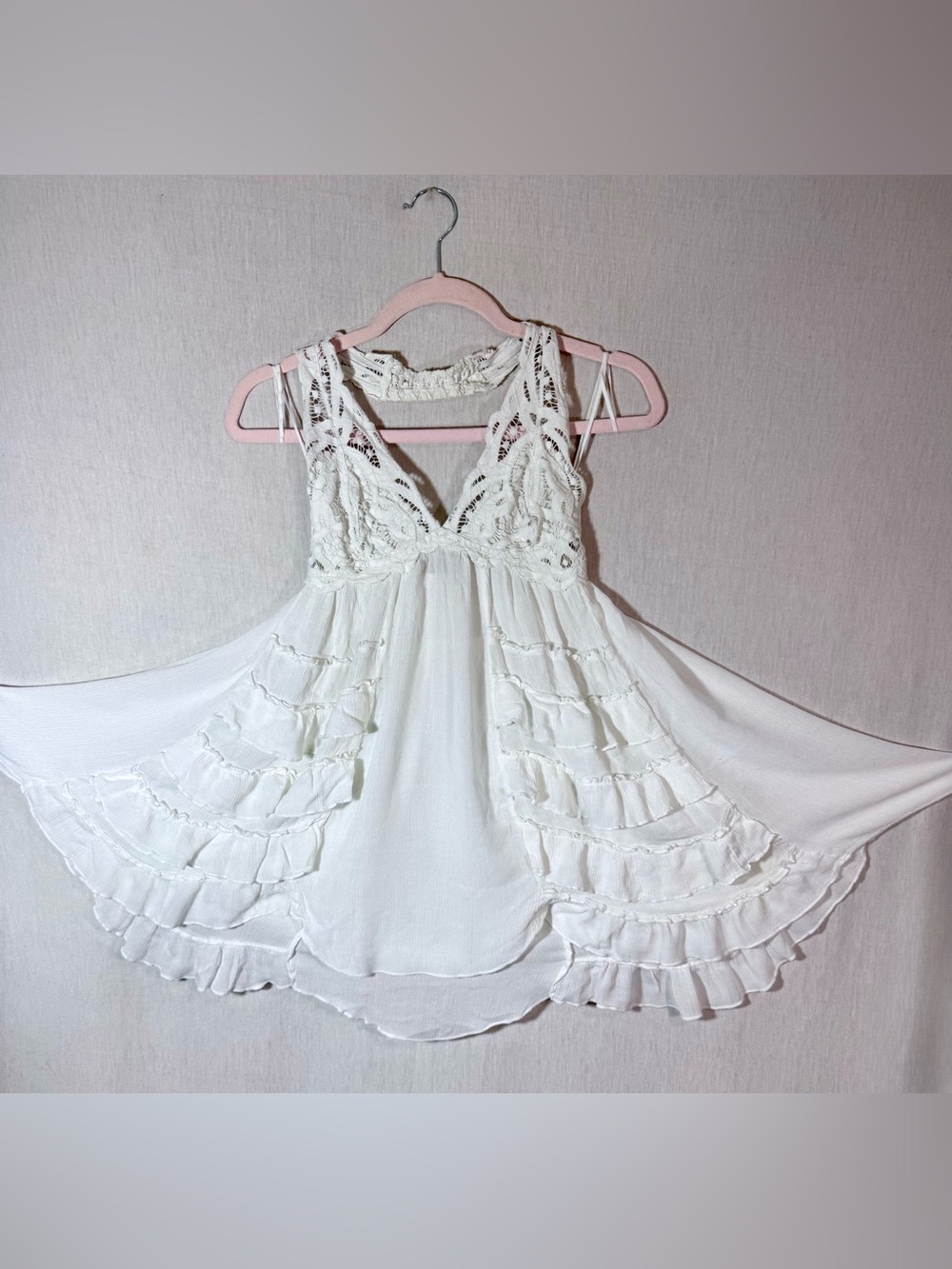 FP one size Small White Lace Halter Ruffle Mini Dress - Picture 2 of 6